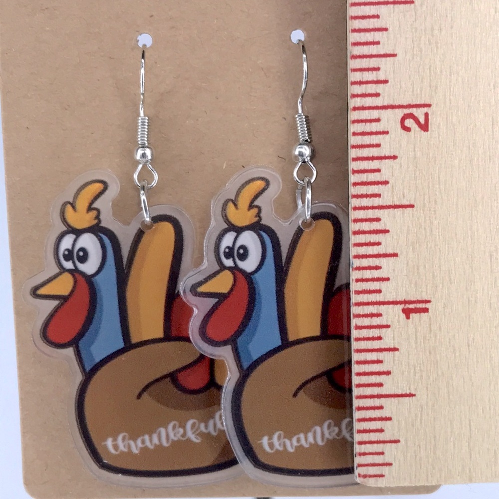 Acrylic Turkey Thanksgiving Fall Design Earrings - Picture 2 of 4